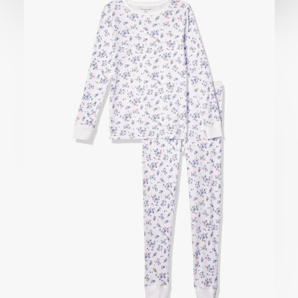 Amazon Essentials Womens Waffle Snug Fit Pajama Set- White Floral- US XS